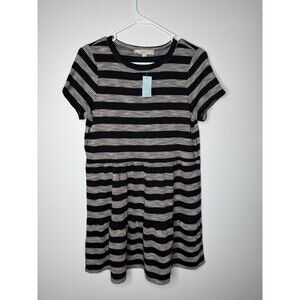 New Loft Tiered Striped Mini Dress Black White Size M Petite Office Casual